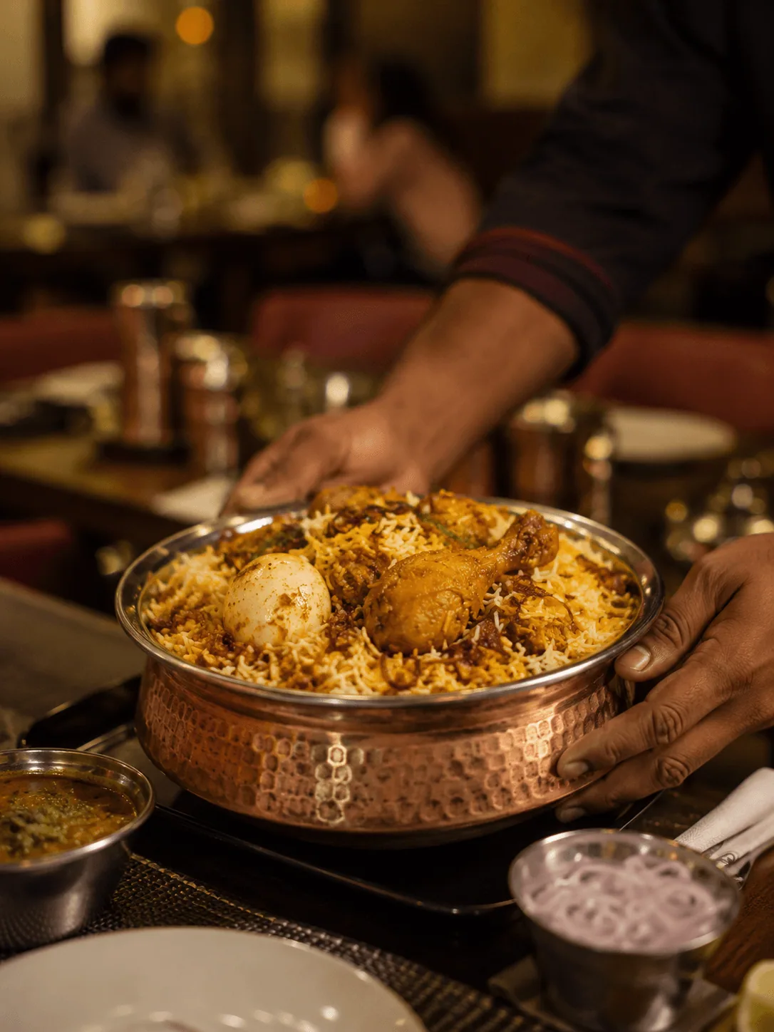 Chicken biriyani served