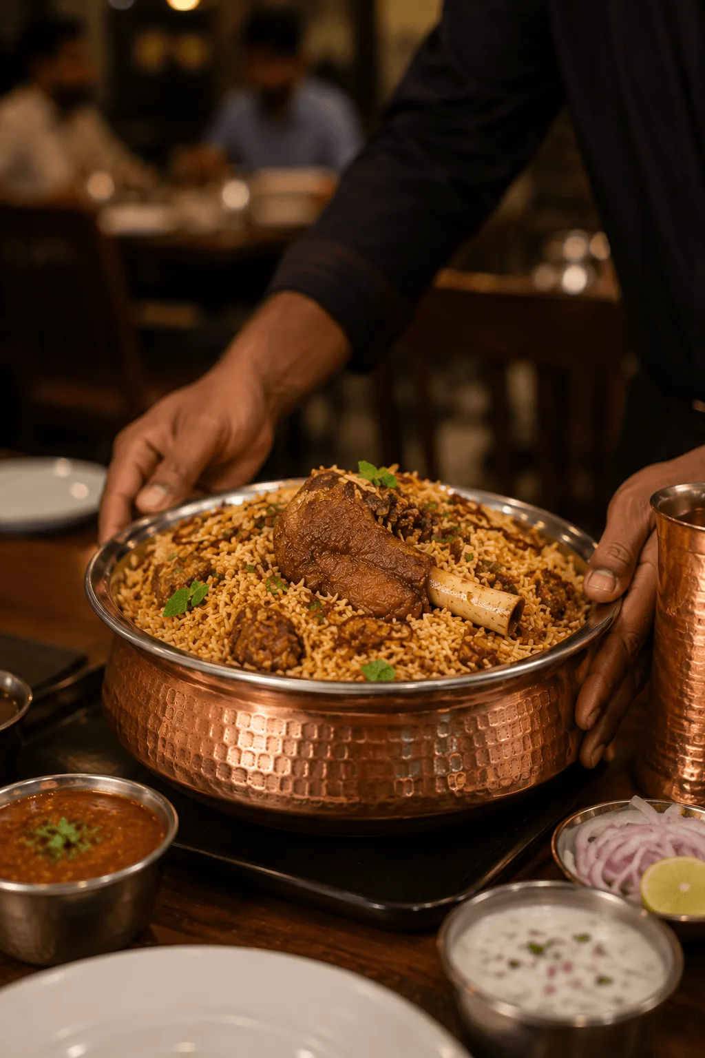 Mutton biriyani served